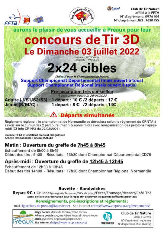 Concours Tir 3D PREAUX - 03 Juillet 2022