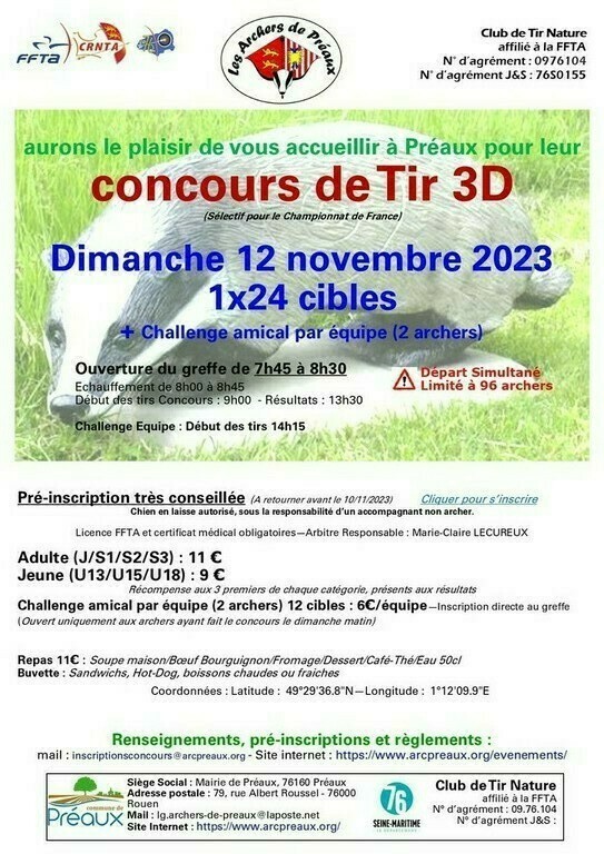 Concours 3D - 1x24 cibles - 12/11/2023